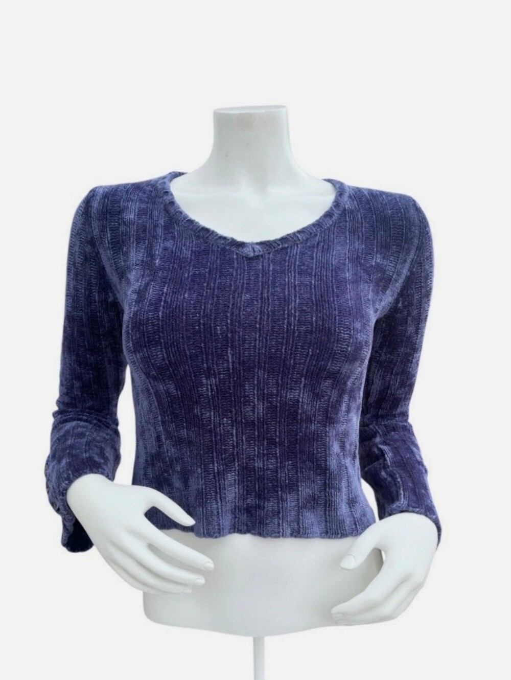 VTG Canton River Blues Chenille Cropped Bell Sleeve Sweater - Y2K Retro Size XL
